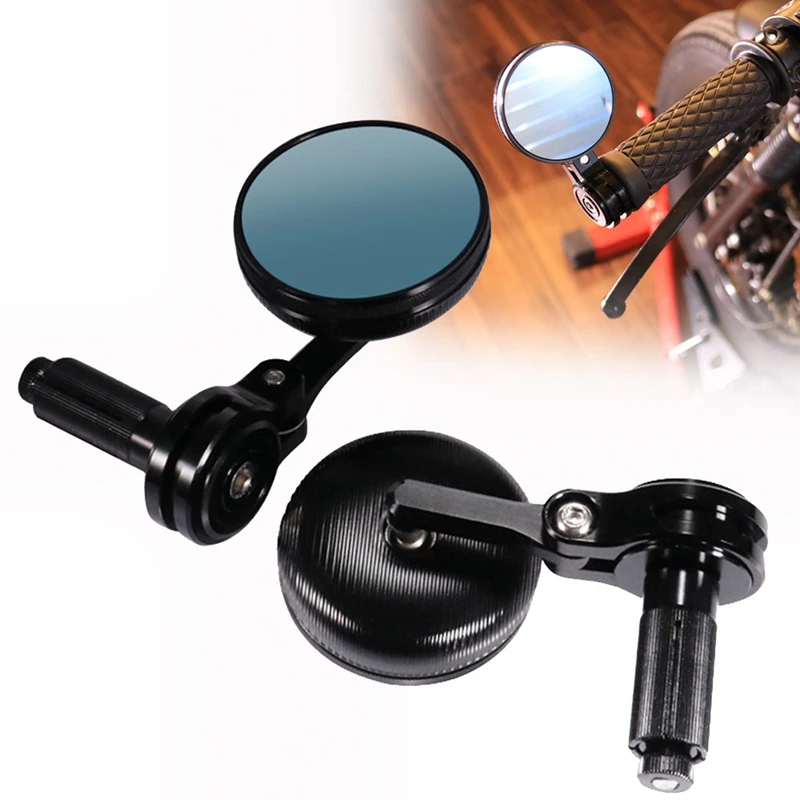 

Motorcycle 7/8inch Handle Bar End Side Round Rearview Mirrors Blue Glass Rearview Rear Side Mirror for Yamaha Cafe Racer