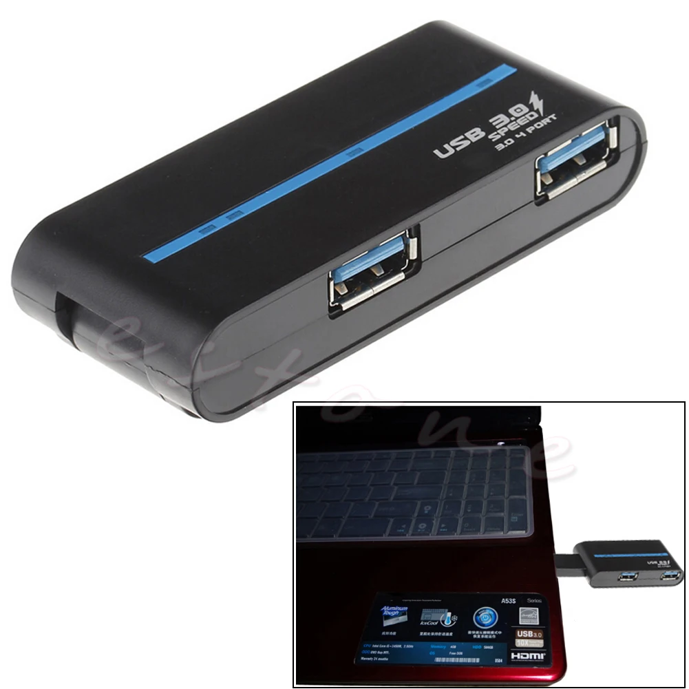

Portable Compact High Speed 4-Port USB 3.0/2.0 External Hub Adapter PC Laptop