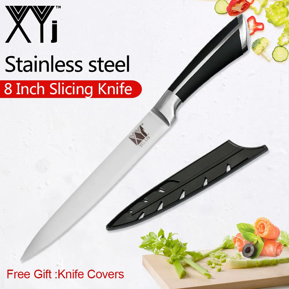 8 inch Slicing Knife XYj 3Cr14 Нержавеющая сталь набор кухонных ножей шеф-повара Ножи для мясо рыба овощи фрукты pom ручка с бесплатным подарком Ножи чехлы - Цвет: 8 inch Slicing Knife