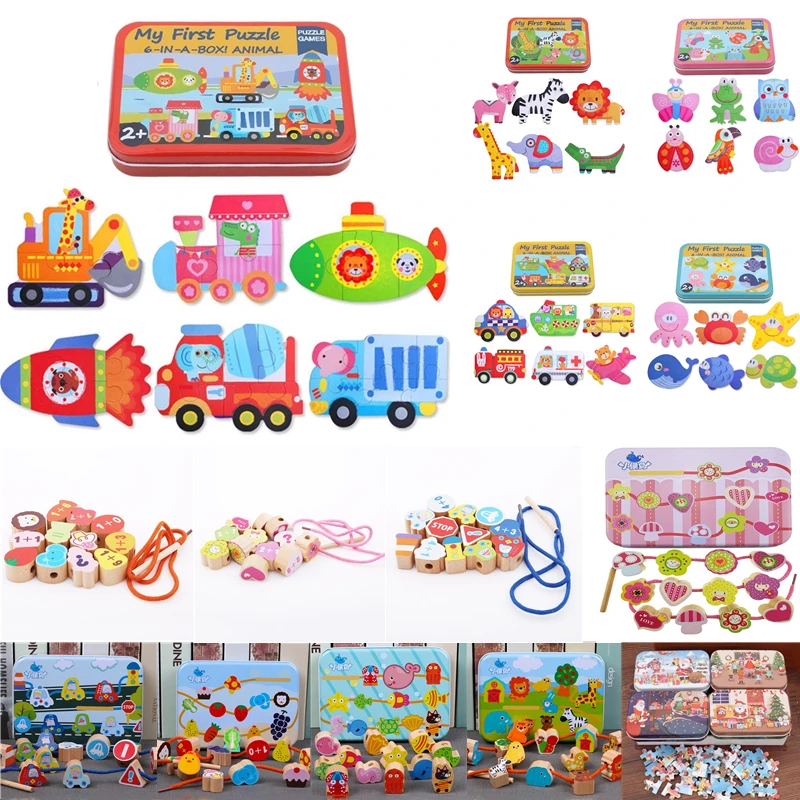 

Baby Puzzle Toys Iron Box Cartoon Animals Wooden Puzzle For Children Montessori Early Educational Toys Gifts For Kids