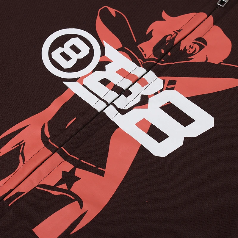 

Zip-up Women Korean Style Pullovers Vintage Solid Brown Sleeve Oversized Hooded Sweatshirt Y2K Lady Biggorange Casual Big Coats