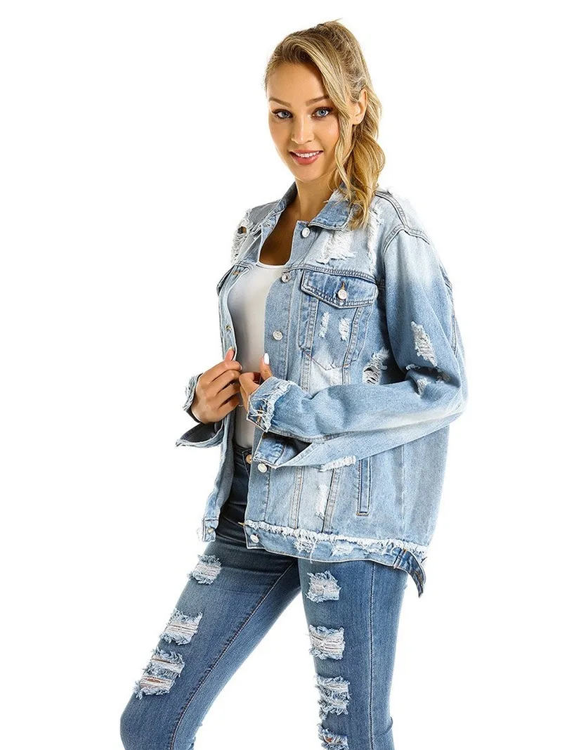 

New style denim jacket ladies long lapel