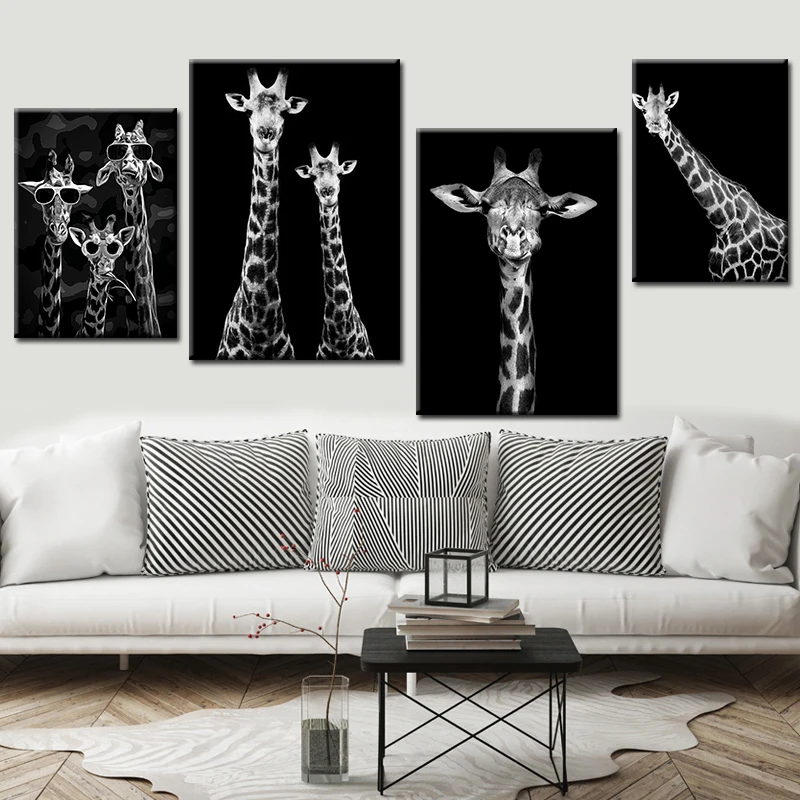 

Shooting Wild Animals Giraffe Black and White Canvas Oil Painting Wall Art Pictures Poster Cuadros for Home Bedroom Decoration