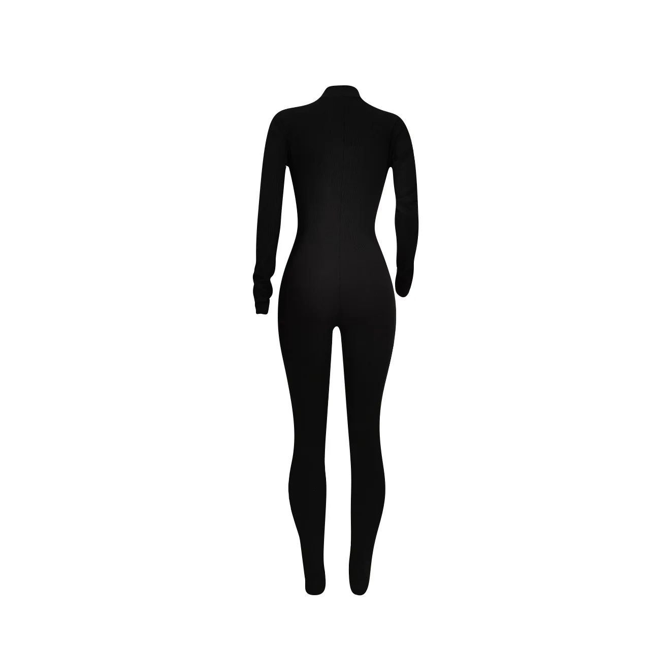 

Adogirl Letter Print Ribbed Black Jumpsuit for Women Front Zipper Long Sleeve Slim Romper Fitness Active Overalls