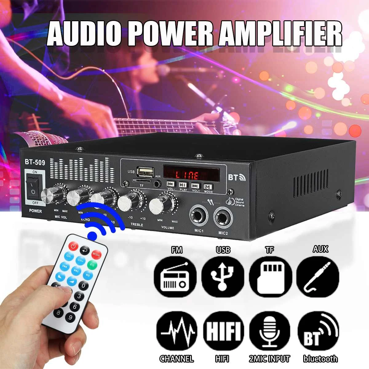 

Усилитель мощности, 1000 Вт, HIFI, Bluetooth, автомобильный домашний цифровой усилитель мощности, FM, USB, автомобильные музыкальные колонки с сабвуфер...