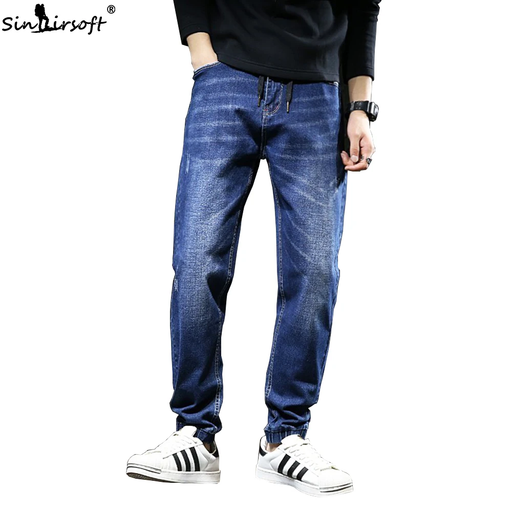 Эластичная резинка на талии длина по щиколотку рваные джинсы для мужчин