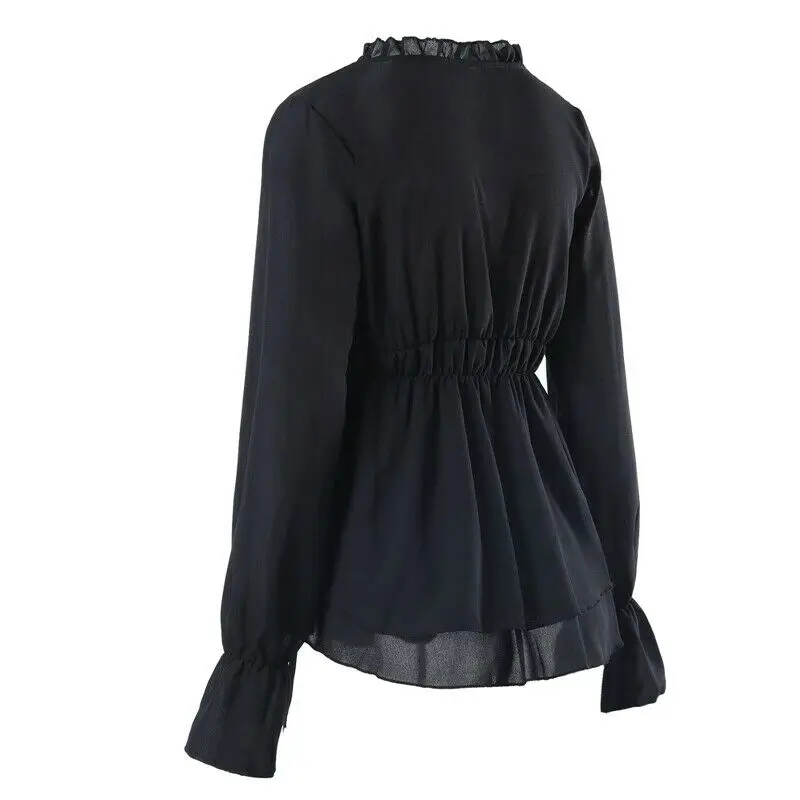 

Women Summer Casual Blouse Long Sleeve Shirt Blouses Female V Neck Solid Chiffon Clothing