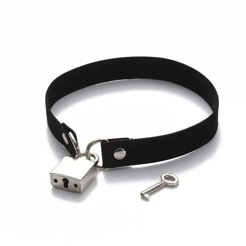 

Metallic lock choker collar women/girls punk rave velvet choker necklace padlock Necklace neck goth jewelry