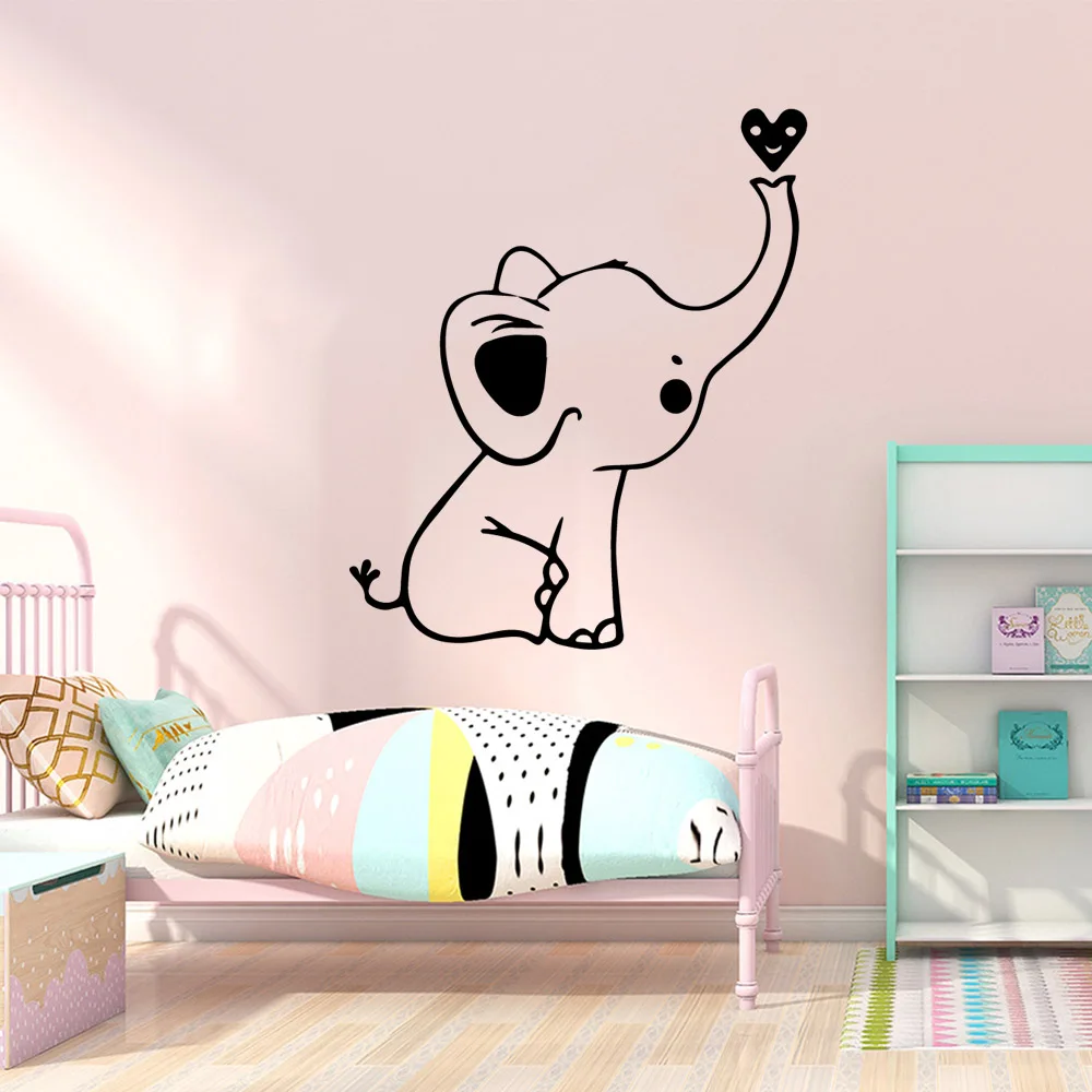

Super Cute Elephant Little Heart Vinyl Wall Stickers Wallpaper For Kids Rooms Diy Home Decoration Wall Decoration Murals