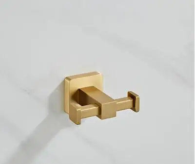 double robe hook Аксессуары для ванной комнаты Набор полотенец угловая полка держатель бумаги кухонный смеситель для раковины причесанный матовый золотой набор оборудования для ванной комнаты - Цвет: double robe hook