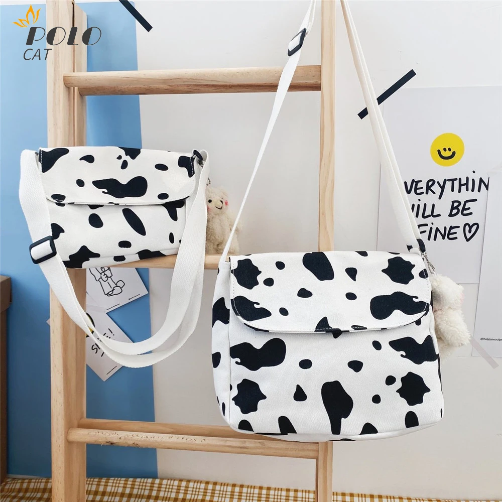

Black And White Cow Print Shoulder Bags Womens Fashion Large Book Crossbody Bag New Girls Students Large Capacity Messenger Bags