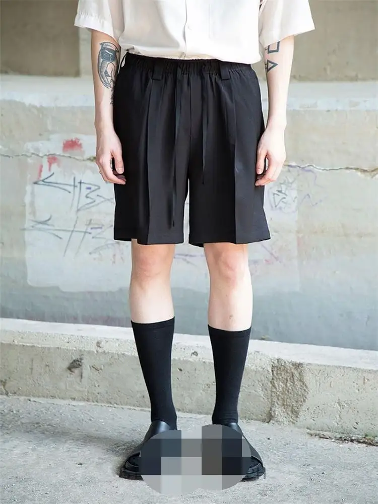 Men's Shorts Summer New Black Elastic Waist Simple Loose Korean Fashion Trend Youth Urban Popular Leisure Shorts