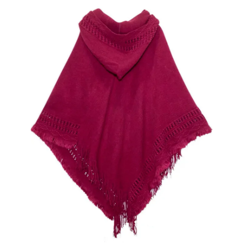 

Женская трикотажная куртка с капюшоном, однотонная модная накидка с бахромой, весна-осень 2022