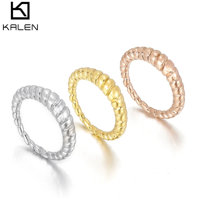 

KALEN Stainless Steel Croissant Rings for Women Braided Twisted Signet Chunky Dome Ring Stacking Band Jewelry Statement Ring
