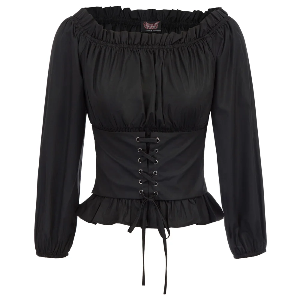 2019 new women shirt Retro Vintage pleated tops Renaissance Gothic Off Shoulder Corset Style summer Tops |
