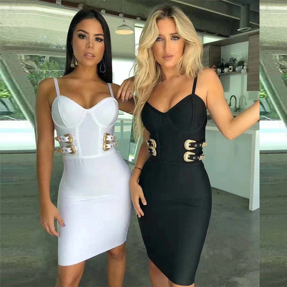 Женское Бандажное платье на тонких бретельках черное Белое Облегающее Платье с V