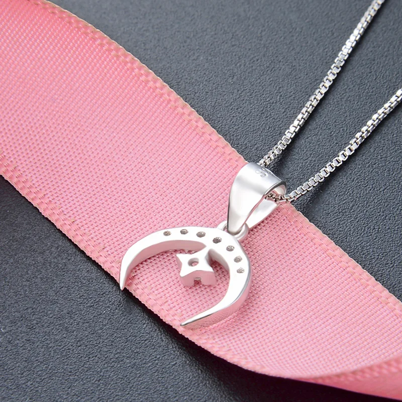 

Star Moon Necklace Planet Luxury 925 Sterling Silver Pendant Wedding Jewelry Female Gift CHDBD003356