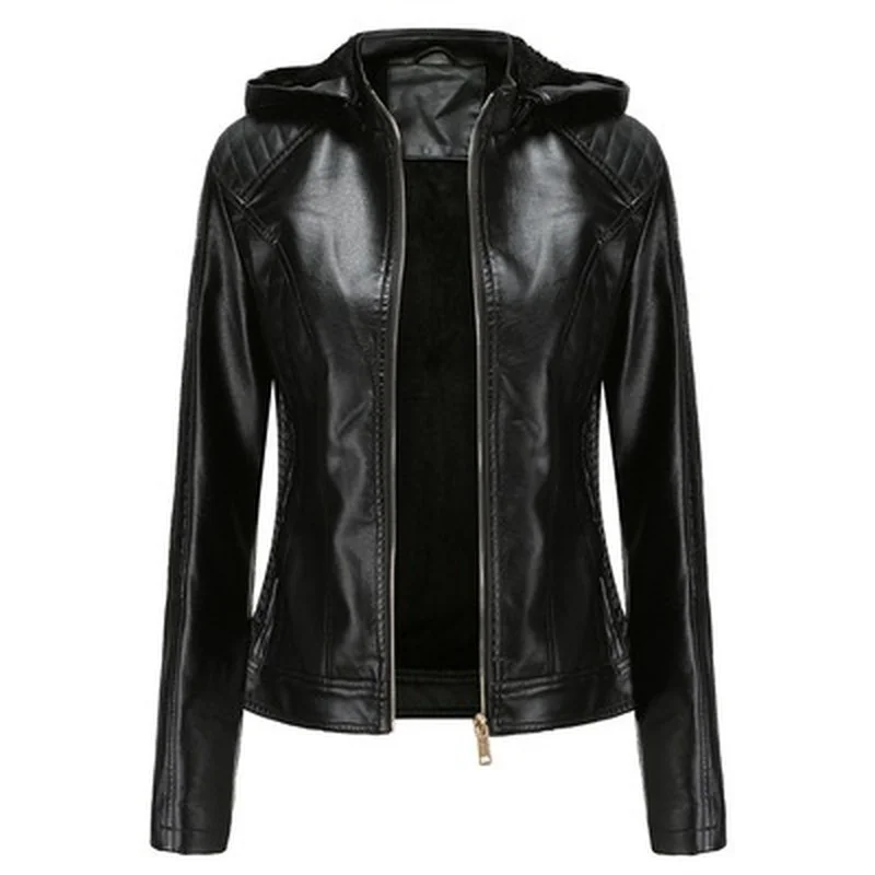 New Women Autumn Winter Faux Soft Leather Jackets Coats Lady Black PU Zipper Epaule Motorcycle Streetwear