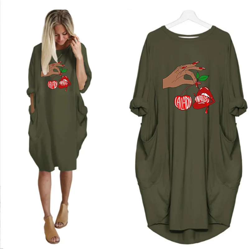 

Plus Size Women Spring Autumn Loose Print Dresses Vintage Long Sleeve Pocket Casual Beach Party Woman Dresses Femme Robes