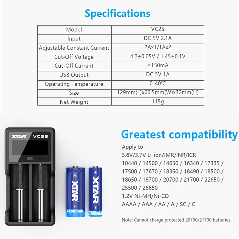 Зарядное устройство XTAR 18650/зарядное PB2S быстрое зарядное SC2 USB / MC2 MC2PLUS VC2 VC2S с