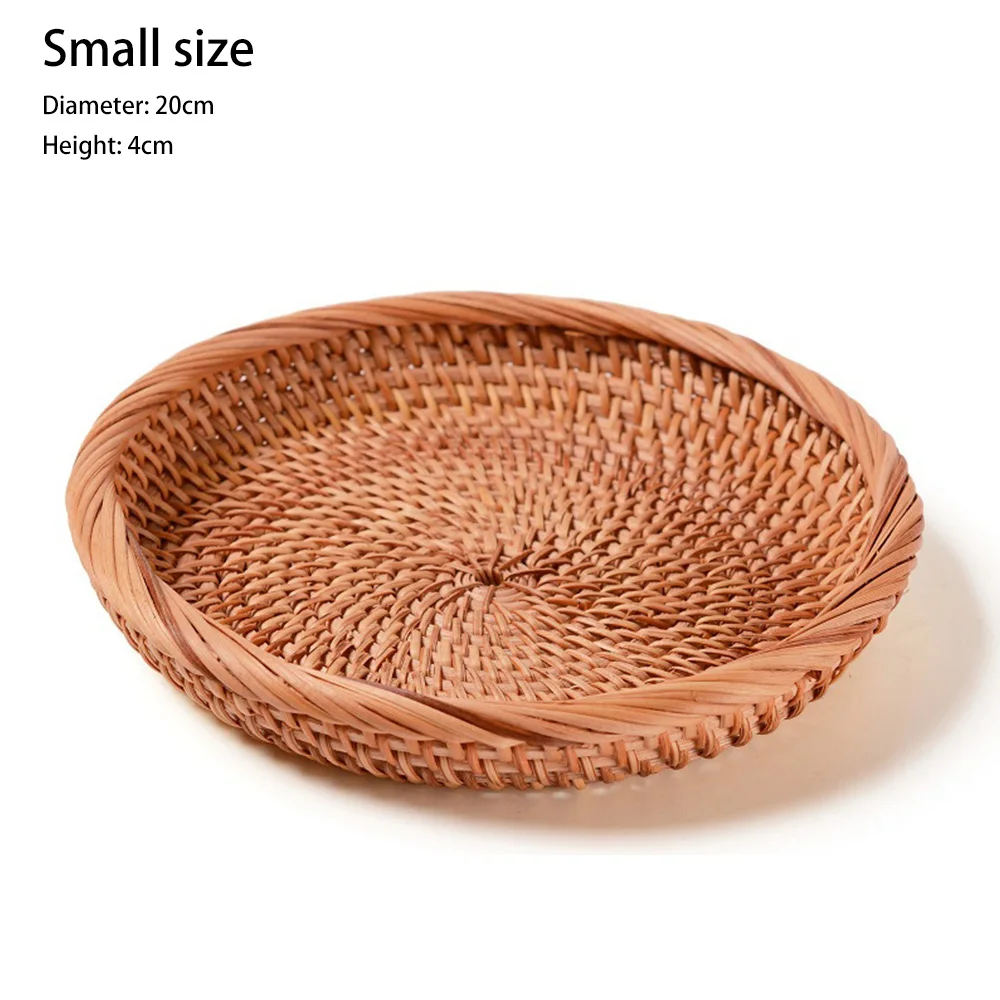 

Storage Basket Round Rattan Storage Tray Bread Fruit Food Snacks Breakfast Display Hand-Woven Rattan Basket Home Decor Crafts