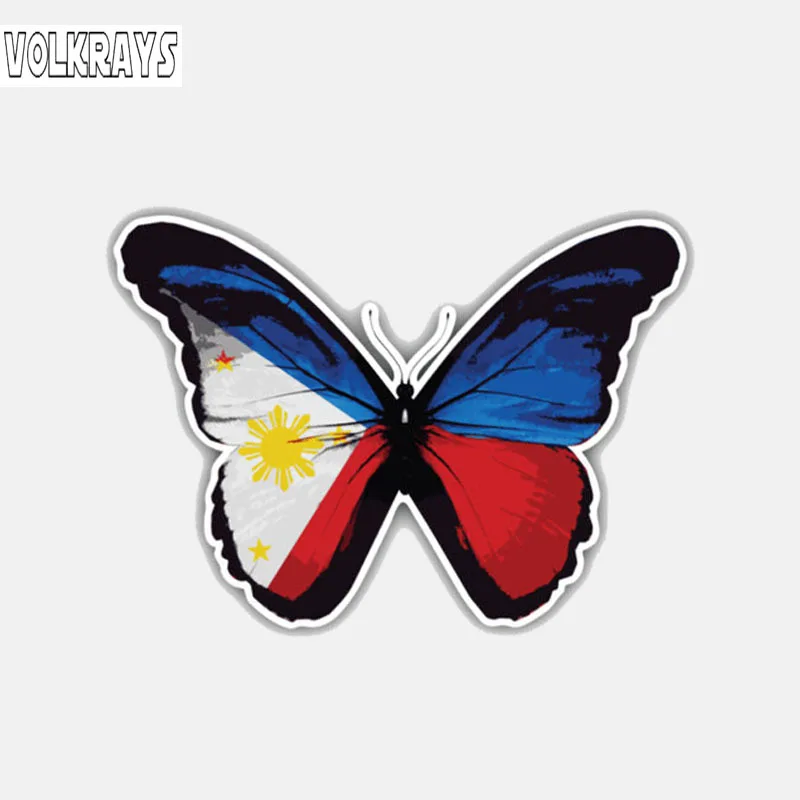 

Модная Автомобильная наклейка Volkrays, забавная Филиппинская бабочка, флаг, аксессуары для мотоциклов, светоотражающая Водонепроницаемая вин...