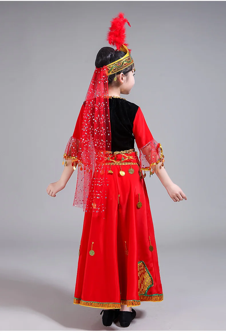 Красный Синьцзян уйгурские этнические танцевальные костюмы для девочек