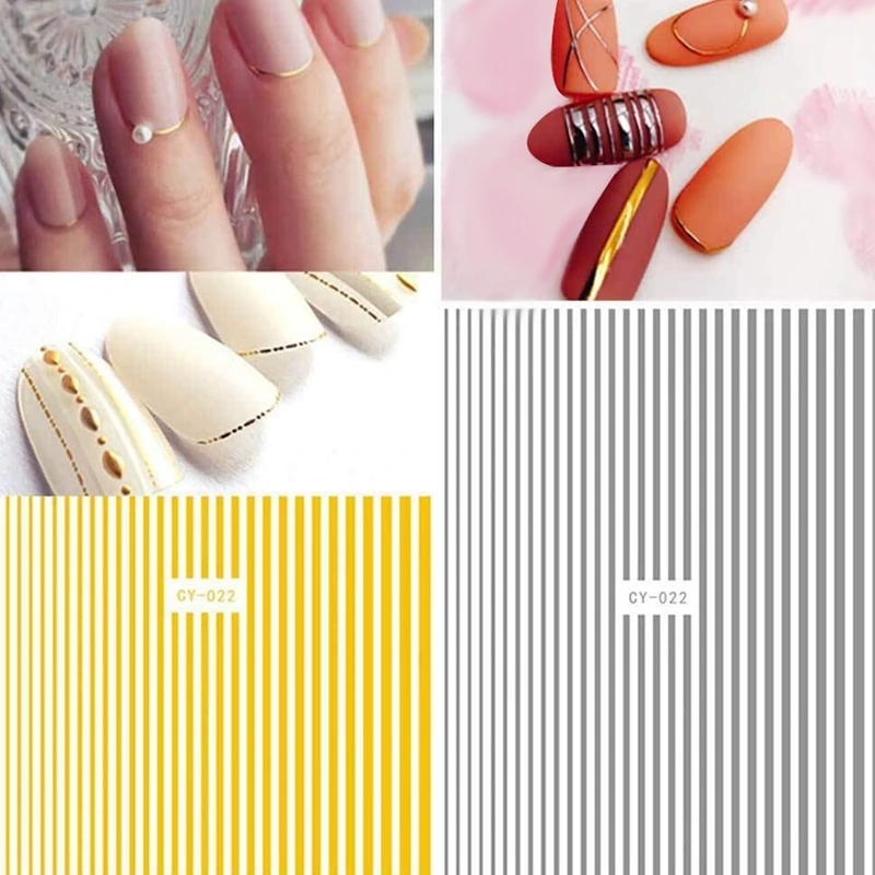 Gold 3D Nail Sticker Curve Stripe Lines Nails Stickers Adhesive Striping Tape Art Decals Rose Silver 3Pc | Красота и здоровье