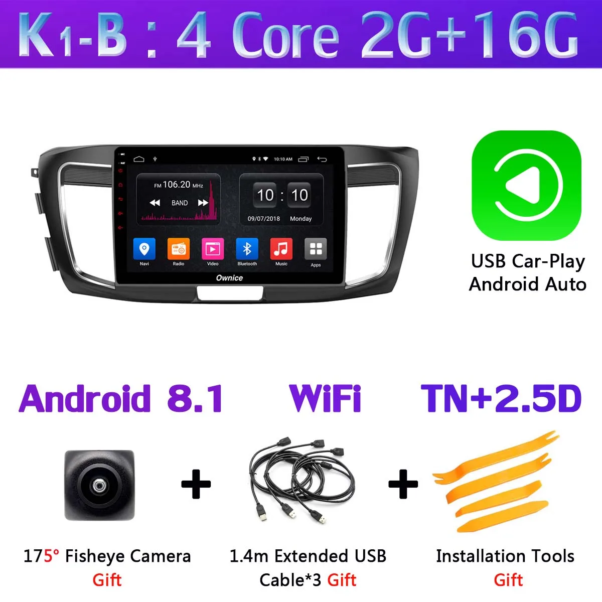 K1-B-CarPlay 360 ° камера 4G SIM 8 ядерный Android 9,0 4G+ 64G gps радио CarPlay SPDIF DSP Автомобильный плеер для Honda Accord 9 - Цвет: K1-B-CarPlay