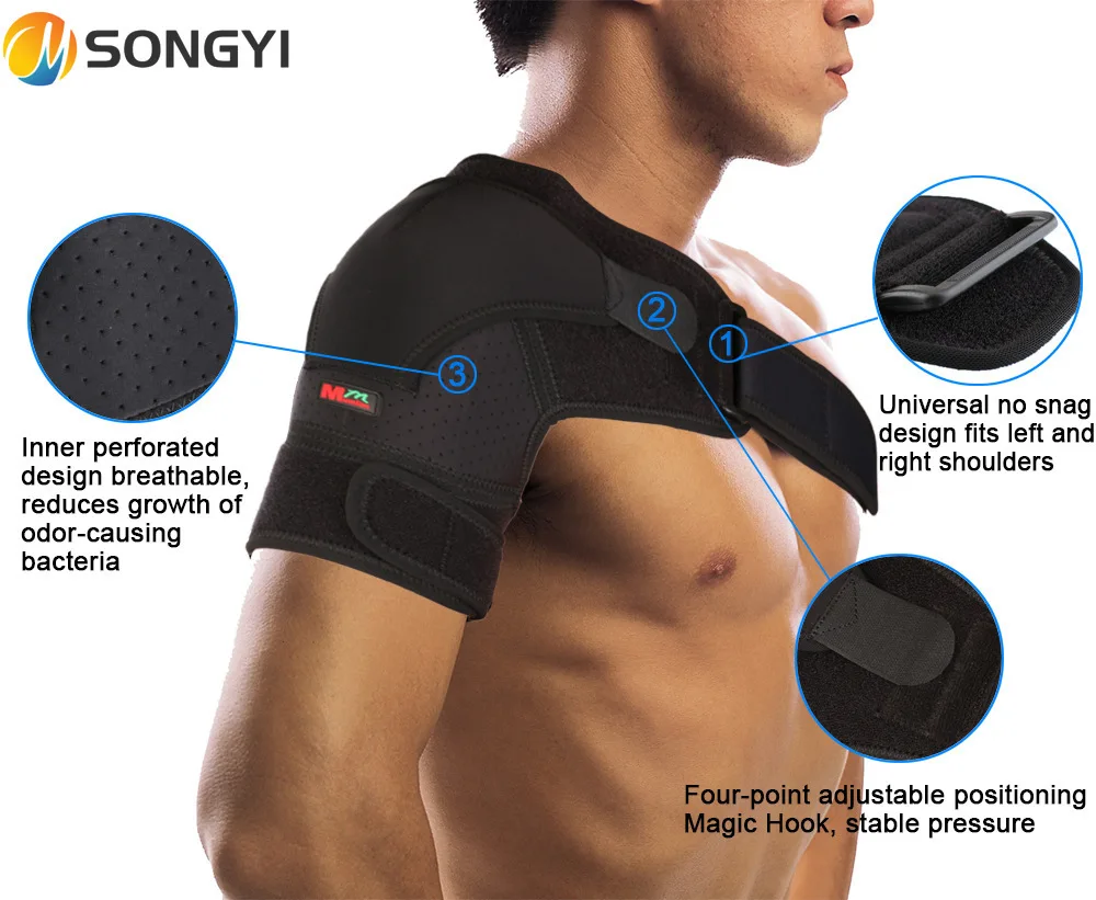 

SONGYI 2021 Adjustable Breathable Gym Sports Care Single Shoulder Support Brace Guard Strap Wrap Belt Band Pads Bandage Men Y70