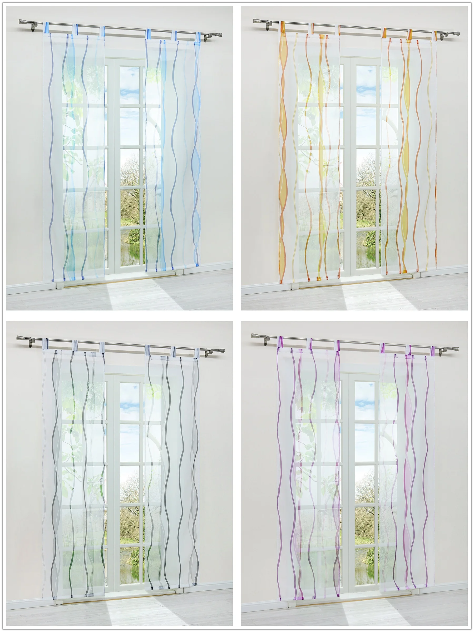 

6 Colors 2PCS Stripe Window Curtain Voile Polyester Woven for the Living Room Bedroom Home Decoration Drape Tab Top