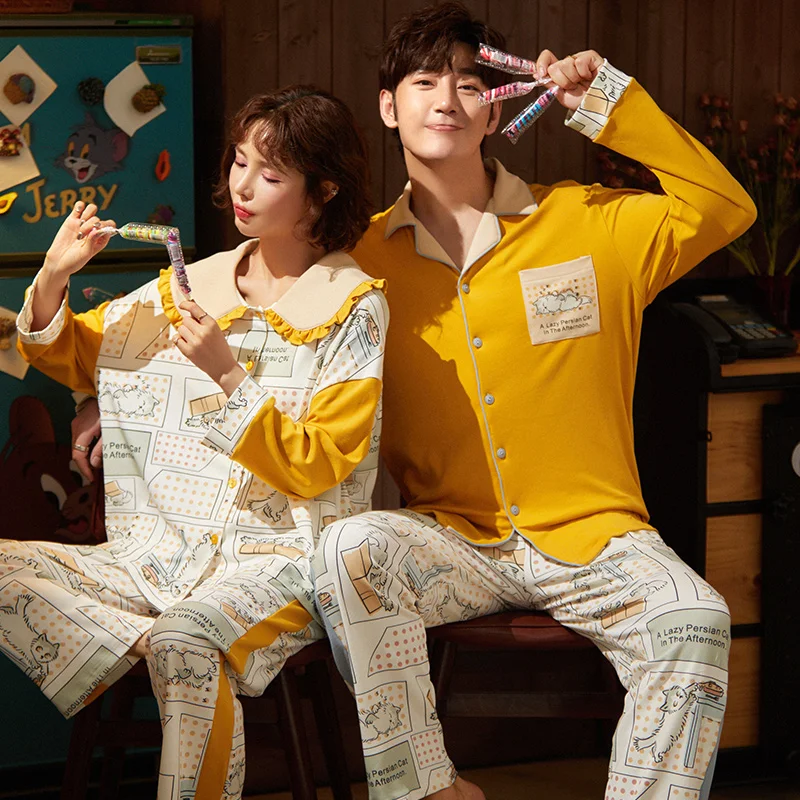 Пижама женская/Мужская хлопковая с длинным рукавом на осень/зиму | Мужская одежда