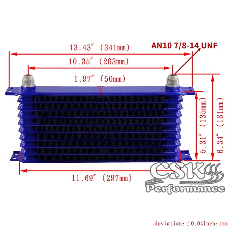 

Universal 10 Row AN10 Engine Transmission Oil Cooler 262MM 7/8-14 UNF w/Fittings
