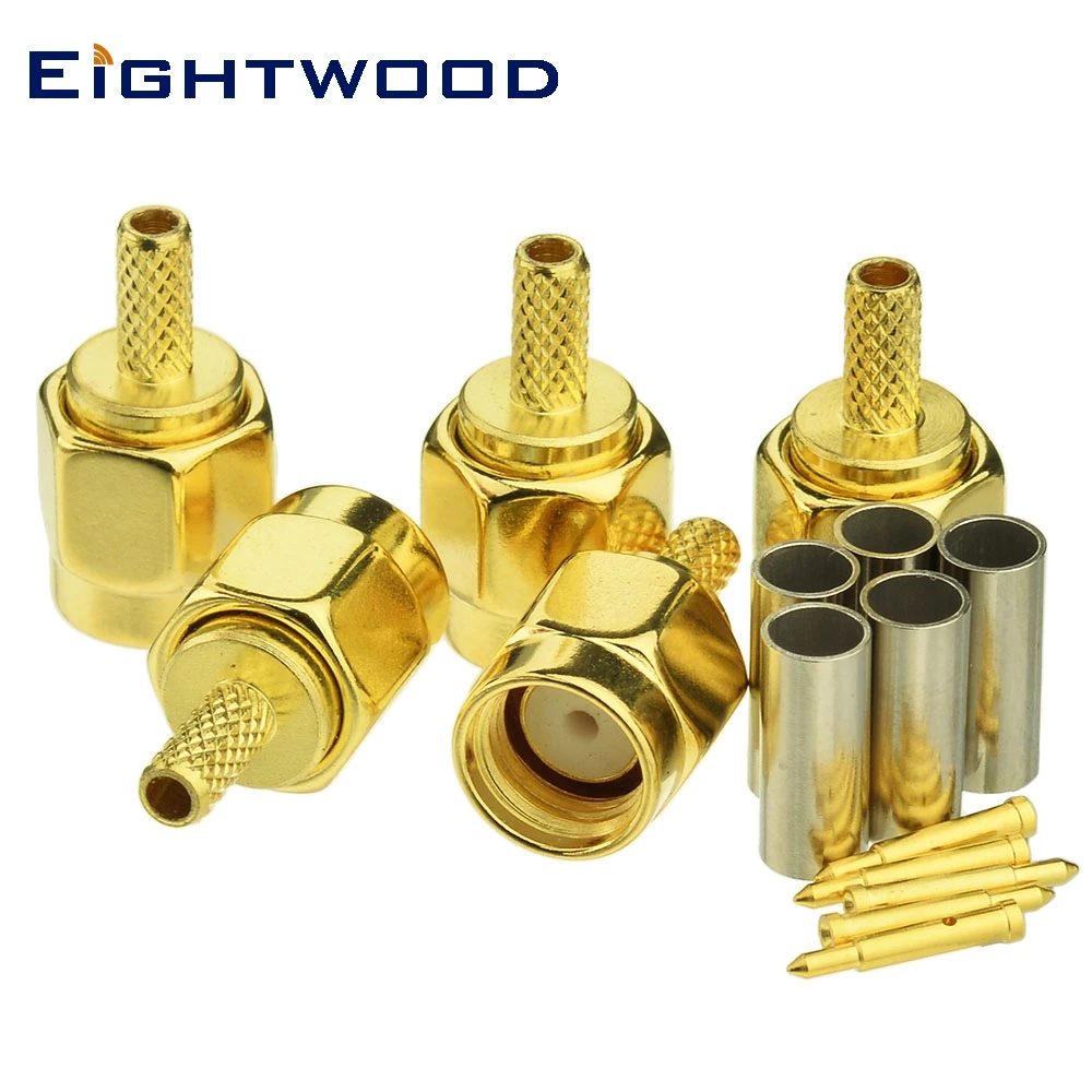 Eightwood 5 шт. SMA Прямой штекер мужского типа RF коаксиальный разъем адаптер обжимной