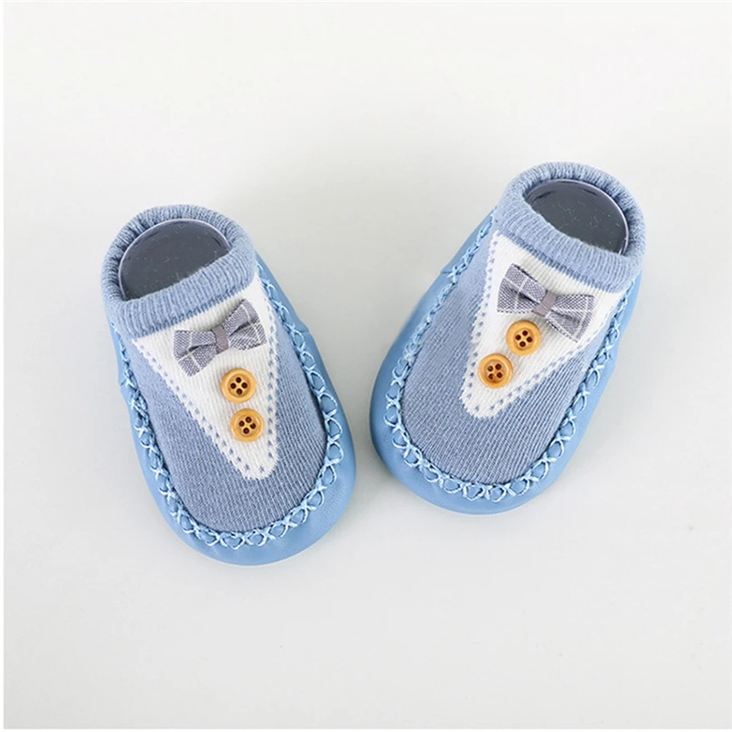 Нескользящие носки-тапочки для новорожденных носки в стиле пэчворк с бантиком и