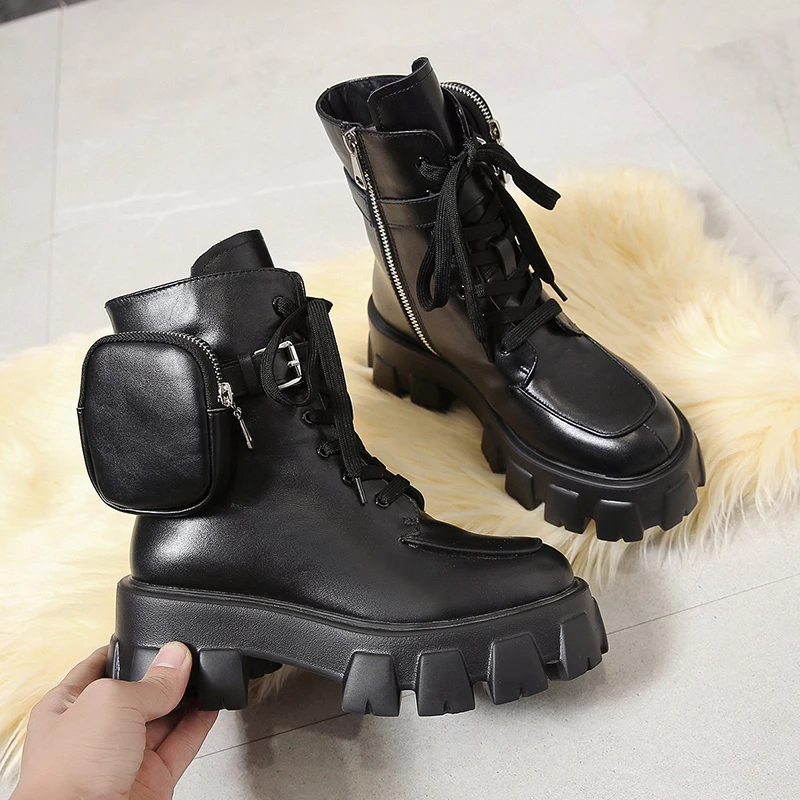 

2020 New Chunky Boots Fashion Pocket Platform Boots Women Ankle Boots Female Sole Pouch Ankle Boots Women Botas Mujer Plus Size