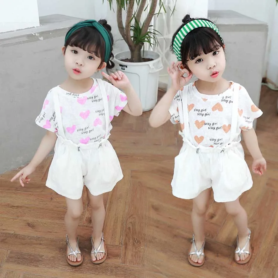 Коллекция 2020 года детская одежда футболка с принтом сердца + комбинезон 2
