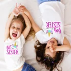 Забавная футболка с единорогом для большихмладших сестер, для девочек и мальчиков, одинаковые наряды, детская одежда, футболка с коротким рукавом для малышей