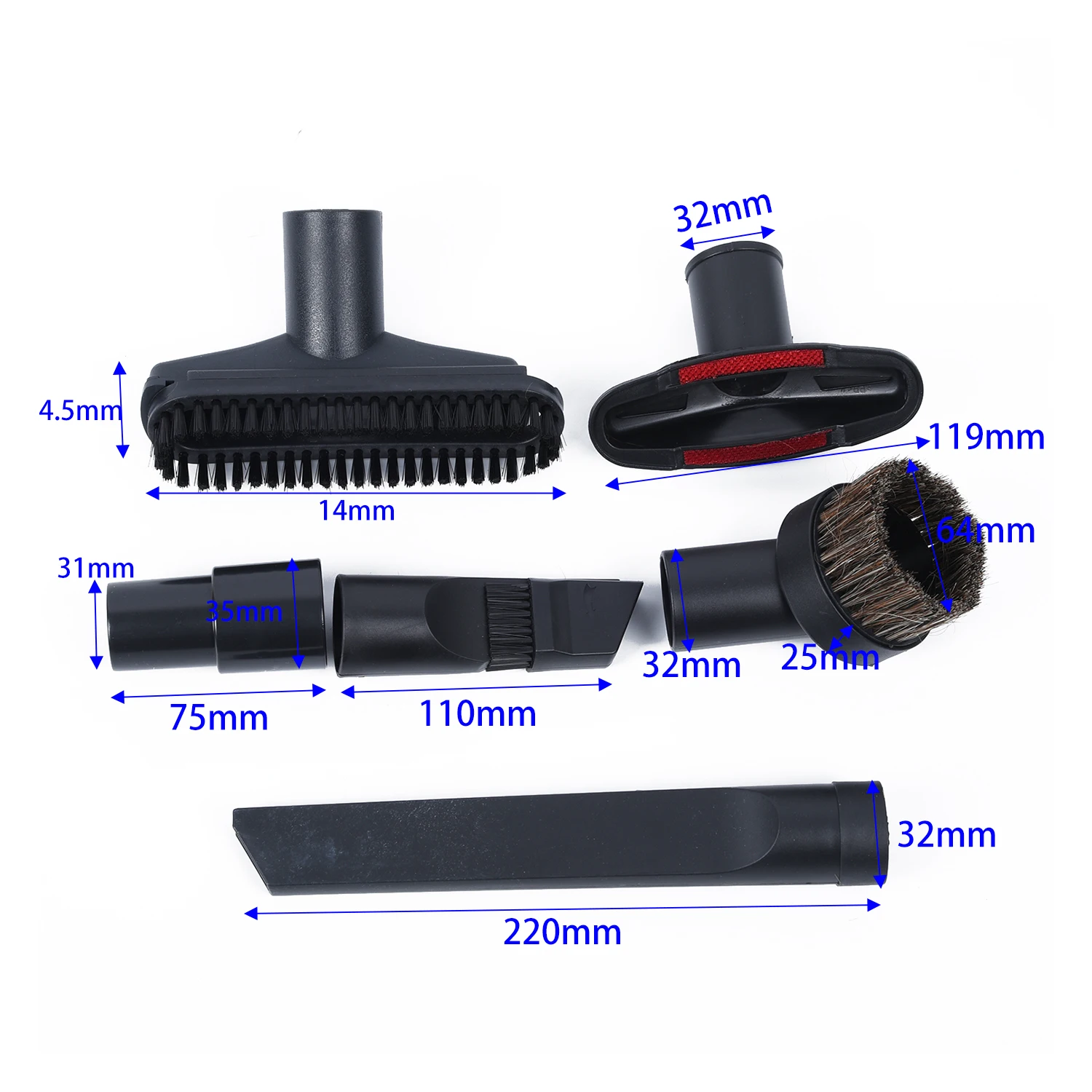 

6pcs Vacuum Cleaner Brush Nozzle Home Dusting Crevice Stair Kit 32/35mm Black .