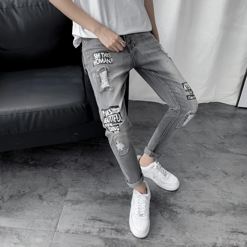 

2021 Jeans Men Ripped Skinny Jeans Blue Pencil Pants Motorcycle Party Casual Trousers Street Clothing Denim Man Clothin