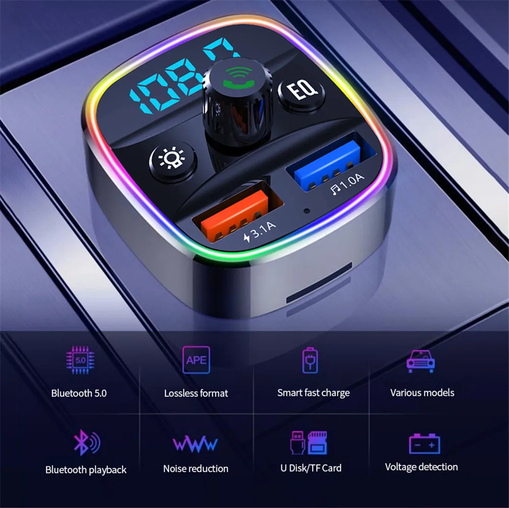 FM-трансмиттер автомобильный беспроводной с Bluetooth 5 0 и двумя USB-портами |