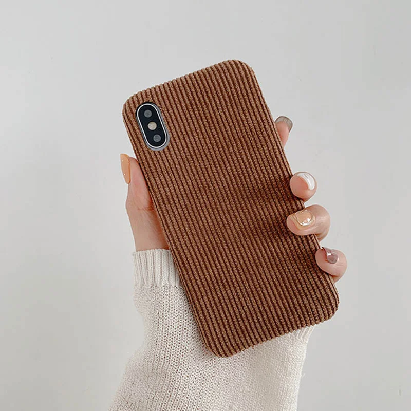 Ottwn Phone Case For iPhone 11 X XR XS Max Corduroy Cloth Texture Case For iPhone 6 6s 7 8 Plus Warm Fabric Fuzzy Soft PU Cover