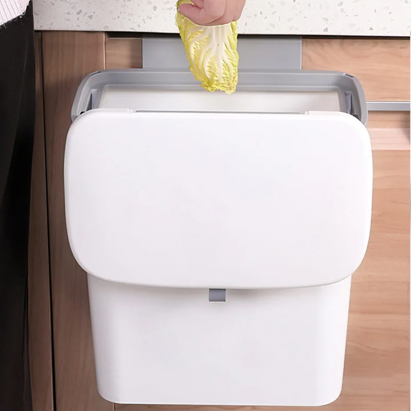 

Hanging Trash Can For Kitchen Cabinet Door With Lid Wall Mounted Counter Waste Bin Plastic Toilet Waste Storage Drop Ship