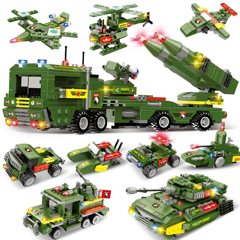 731 шт военные Танк строительные блоки наборы 8 в 1 оружие войны колесница мальчик