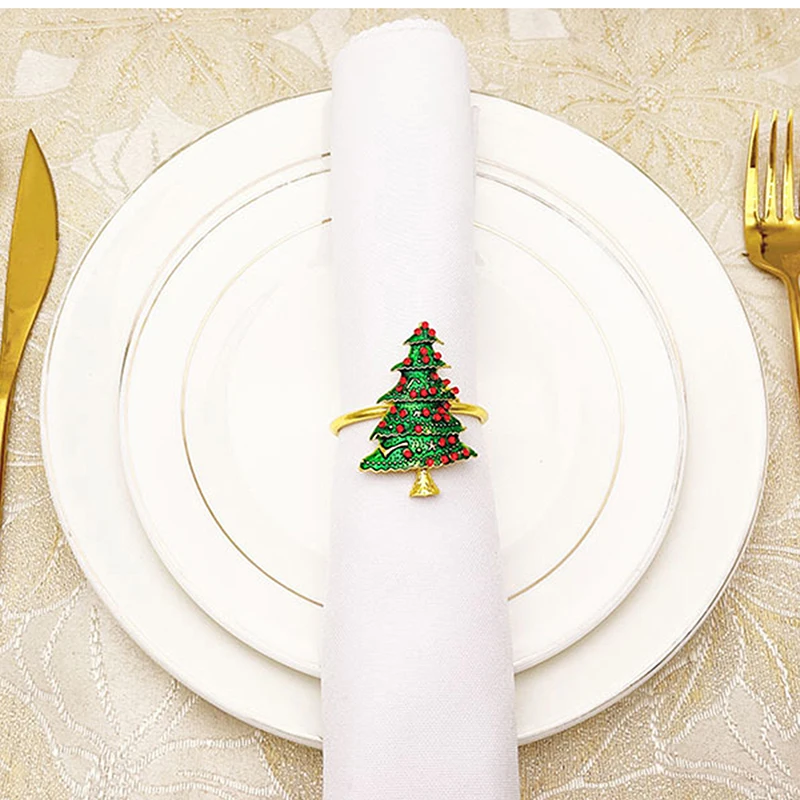 

Рождественские кольца-держатели для салфеток, Рождественское украшение для стола для дома, металлическое кольцо из ткани, свадебный банкет...