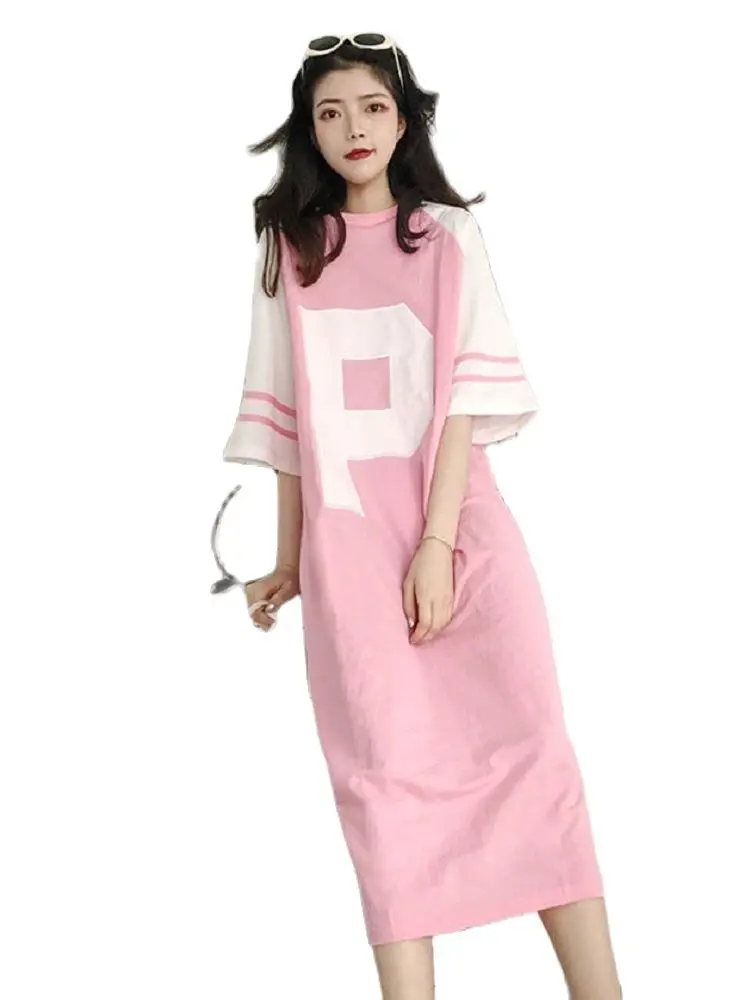 Moda coreano vestidos para mulher 2022 novas roupas de verão para mulher lazer solto meados de comprimento sobre o joelho vestido de camisa