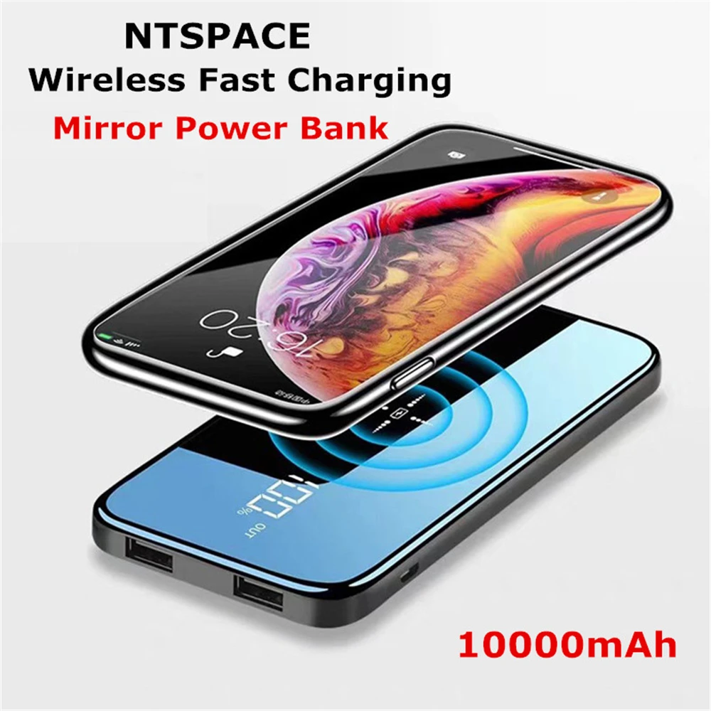 NTSPACE 10000 мАч Qi Беспроводное зарядное устройство Power Bank для iPhone Samsung с двумя usb