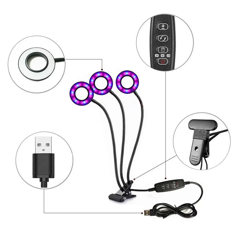 

18W Succulent LED Grow Light with Clip Holder Greenhouse Plant Grow Desk Lamp