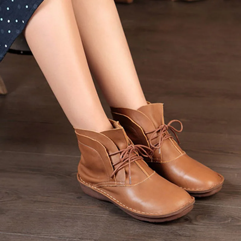 

CEYANEAO 2018 New Women Shoes Lace-Up Design Genuine Leather Boots Round Toe Handmade 0508