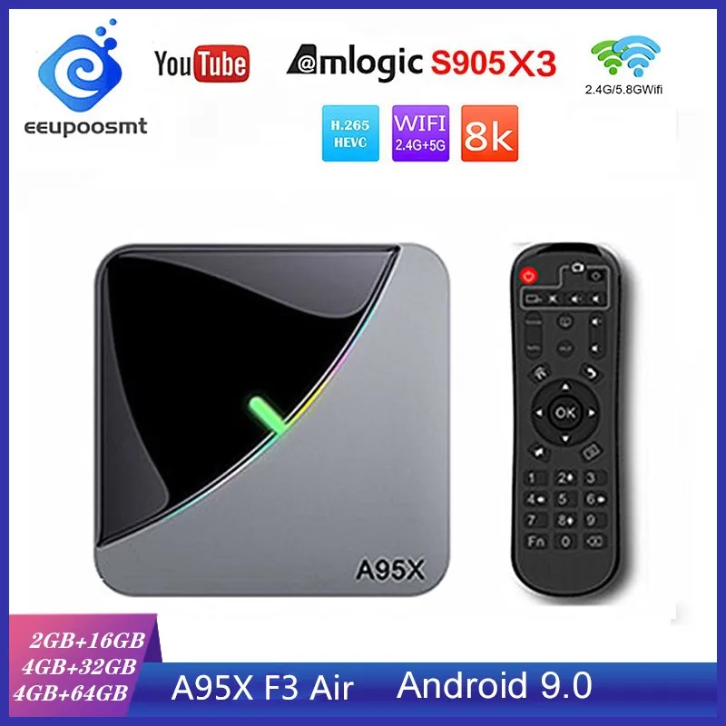 ТВ-приставка Android 9 0 A95X F3 Air RGB светильник 4 Гб 64 ГБ 32 Amlogic S905X3 8K 60fps Wifi Netflix медиаплеер